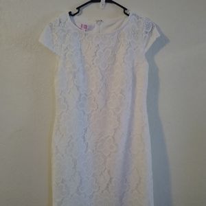White floral lace short sleeve dress mini